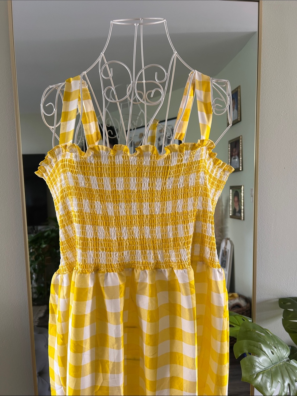 Yellow Gingham Maxi Dress with Smocked Bodice - Picture 4 of 7